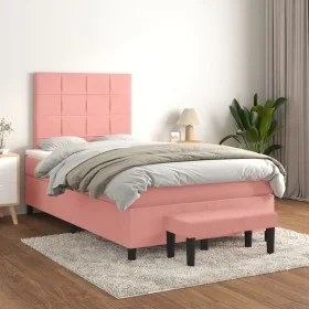 Box spring bed with pink velvet mattress 120x200 cm by vidaXL, Beds and slatted bases - Ref: Foro24-3137838, Price: 434,29 €,...