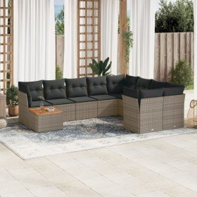 Set de sofás de jardín 10 pzas con cojines ratán sintético gris Set de sofás de jardín 10 pzas con cojines ratán sintético gris