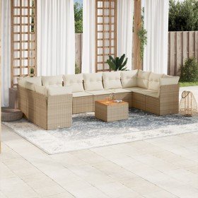 Set de sofás de jardín 11pzas con cojines ratán sintético beige Set de sofás de jardín 11pzas con cojines ratán sintético beige