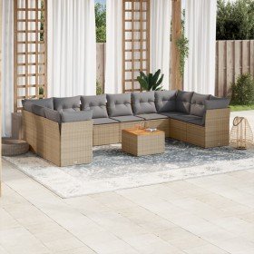 Set de sofás de jardín 11pzas con cojines ratán sintético beige