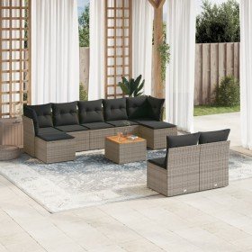 Set de sofás de jardín 10 pzas con cojines ratán sintético gris Set de sofás de jardín 10 pzas con cojines ratán sintético gris