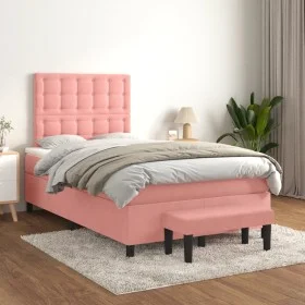 Box spring bed with pink velvet mattress 120x200 cm by vidaXL, Beds and slatted bases - Ref: Foro24-3138078, Price: 431,67 €,...