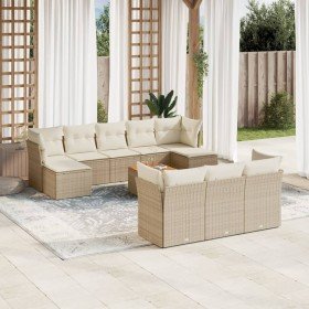 Set de sofás de jardín 11pzas con cojines ratán sintético beige