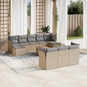Set de sofás de jardín 11pzas con cojines ratán sintético beige