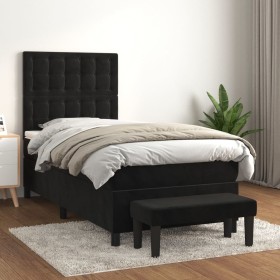 Cama box spring con colchón cuero sintético negro 