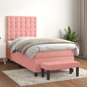 Cama box spring con colchón terciopelo rosa 100x200 cm