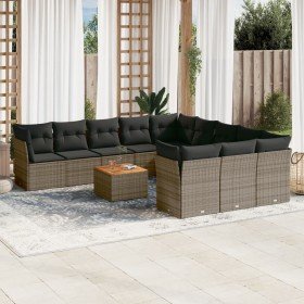 Set de sofás de jardín 12 pzas con cojines ratán sintético gris Set de sofás de jardín 12 pzas con cojines ratán sintético gris