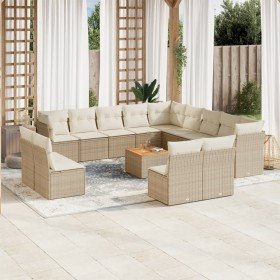 Set sofás de jardín 14 pzas con cojines ratán sintético beige en Conjuntos de jardín | Comprar online en Foro24