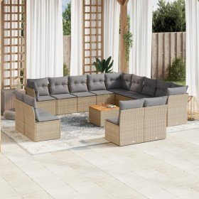 Set sofás de jardín 14 pzas con cojines ratán sintético beige en Conjuntos de jardín | Comprar online en Foro24