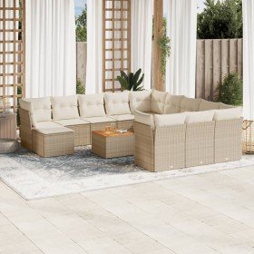 Set sofás de jardín con cojines 13 pzas ratán sintético beige