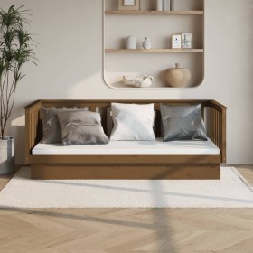 Honey brown solid pine wood sofa bed 90x200 cm by vidaXL, Beds and slatted bases - Ref: Foro24-821567, Price: 170,42 €, Disco...