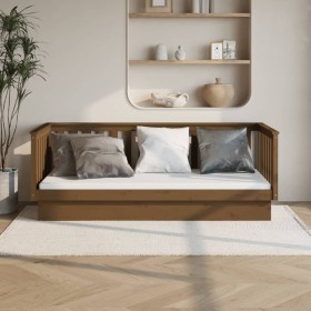 Sofá cama madera maciza de pino marrón miel 90x200 cm