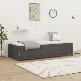 Solid gray pine wood sofa bed 90x200 cm by vidaXL, Beds and slatted bases - Ref: Foro24-821591, Price: 229,69 €, Discount: %