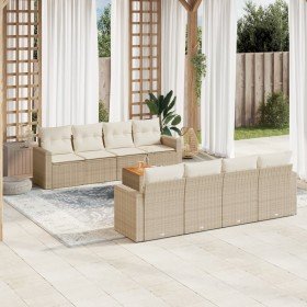 Set de sofás de jardín 9 pzas con cojines ratán sintético beige