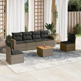 Set de sofás de jardín 7 piezas con cojines ratán PE gris en Conjuntos de jardín | Comprar online en Foro24