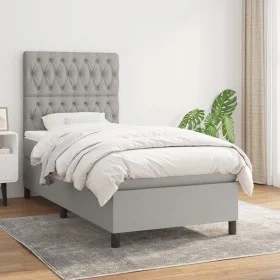 Box spring bed with light gray fabric mattress 90x200 cm by vidaXL, Beds and slatted bases - Ref: Foro24-3141985, Price: 319,...