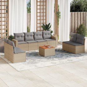 Set de sofás de jardín 9 pzas con cojines ratán sintético beige Set de sofás de jardín 9 pzas con cojines ratán sintético beige