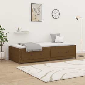Sofá cama de madera maciza de pino marrón miel 75x190 cm