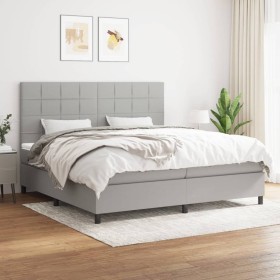 Cama box spring con colchón tela gris claro 200x200 cm