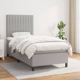 Cama box spring con colchón tela gris claro 90x200 cm