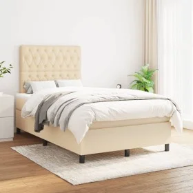 Box spring bed with cream fabric mattress 120x200 cm by vidaXL, Beds and slatted bases - Ref: Foro24-3142006, Price: 430,61 €...