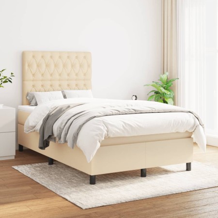 Box spring bed with cream fabric mattress 120x200 cm by vidaXL, Beds and slatted bases - Ref: Foro24-3142006, Price: 440,57 €...