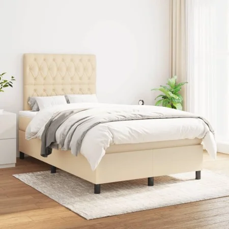 Box spring bed with cream fabric mattress 120x200 cm by vidaXL, Beds and slatted bases - Ref: Foro24-3142006, Price: 430,61 €...