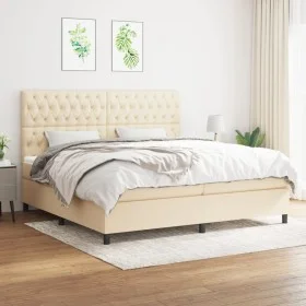 Box spring bed with cream fabric mattress 200x200 cm by vidaXL, Beds and slatted bases - Ref: Foro24-3142046, Price: 646,60 €...