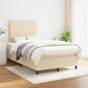 Box spring bed with cream fabric mattress 120x200 cm by vidaXL, Beds and slatted bases - Ref: Foro24-3141606, Price: 419,69 €...
