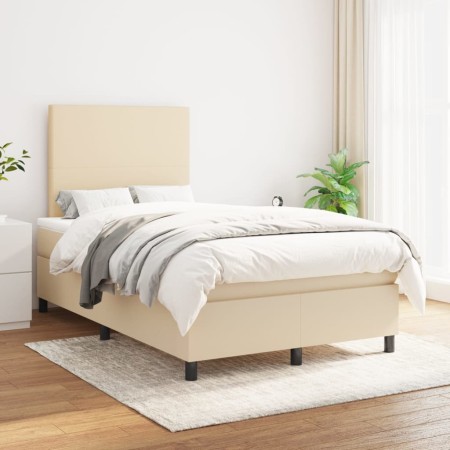 Box spring bed with cream fabric mattress 120x200 cm by vidaXL, Beds and slatted bases - Ref: Foro24-3141606, Price: 429,71 €...