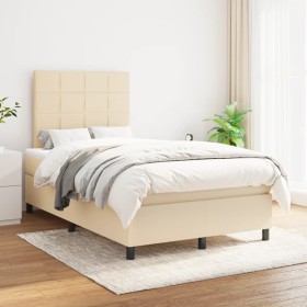 Box spring bed with cream fabric mattress 120x200 cm by vidaXL, Beds and slatted bases - Ref: Foro24-3141766, Price: 416,74 €...