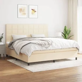 Box spring bed with cream fabric mattress 200x200 cm by vidaXL, Beds and slatted bases - Ref: Foro24-3141806, Price: 603,49 €...