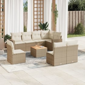 Set de sofás de jardín 9 pzas con cojines ratán sintético beige