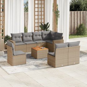 Set de sofás de jardín 9 pzas con cojines ratán sintético beige