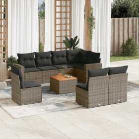 Set de muebles de jardín 9 pzas y cojines ratán sintético gris