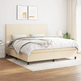 Box spring bed with cream fabric mattress 200x200 cm by vidaXL, Beds and slatted bases - Ref: Foro24-3141646, Price: 632,82 €...