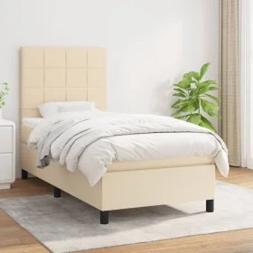 Box spring bed with cream fabric mattress 100x200 cm by vidaXL, Beds and slatted bases - Ref: Foro24-3141758, Price: 330,32 €...