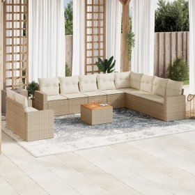 Set de sofás de jardín 11pzas con cojines ratán sintético beige