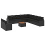 Set de sofás de jardín 12 piezas cojines ratán sintético negro