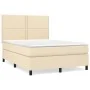 Box spring bed with cream fabric mattress 140x200 cm by vidaXL, Beds and slatted bases - Ref: Foro24-3141702, Price: 463,79 €...