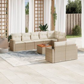 Set de sofás de jardín 9 pzas con cojines ratán sintético beige en Conjuntos de jardín | Comprar online en Foro24