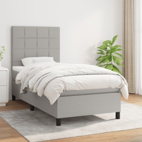 Cama box spring con colchón tela gris claro 90x190 cm