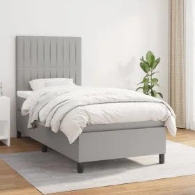 Box spring bed with light gray fabric mattress 90x190 cm by vidaXL, Beds and slatted bases - Ref: Foro24-3141897, Price: 320,...