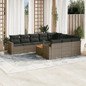 Set de sofás de jardín 11 pzas y cojines ratán sintético gris Set de sofás de jardín 11 pzas y cojines ratán sintético gris