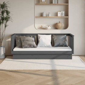 Sofá cama madera maciza de pino gris 90x190 cm