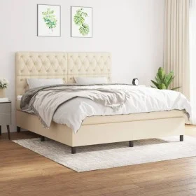Box spring bed with cream fabric mattress 160x200 cm by vidaXL, Beds and slatted bases - Ref: Foro24-3142030, Price: 611,84 €...