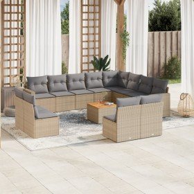 Set sofás de jardín con cojines 13 pzas ratán sintético beige en Sofás modulares de exterior | Comprar online en Foro24