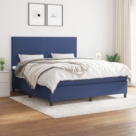 Cama box spring con colchón tela azul 160x200 cm
