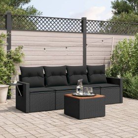 Set de muebles de jardín 5 pzas y cojines ratán sintético negro Set de muebles de jardín 5 pzas y cojines ratán sintético negro