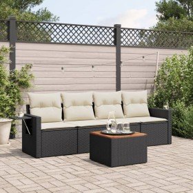 Set de muebles de jardín 5 pzas y cojines ratán sintético negro Set de muebles de jardín 5 pzas y cojines ratán sintético negro